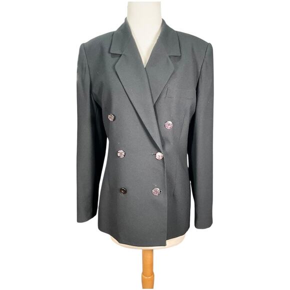 Morgan Taylor Studio Double Breasted Blazer Black Size 12P Professional Work 90s - Picture 10 of 11